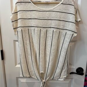 Striped Cream and Black Women's Top White Birch USA Short Sleeve Lightweight S M
